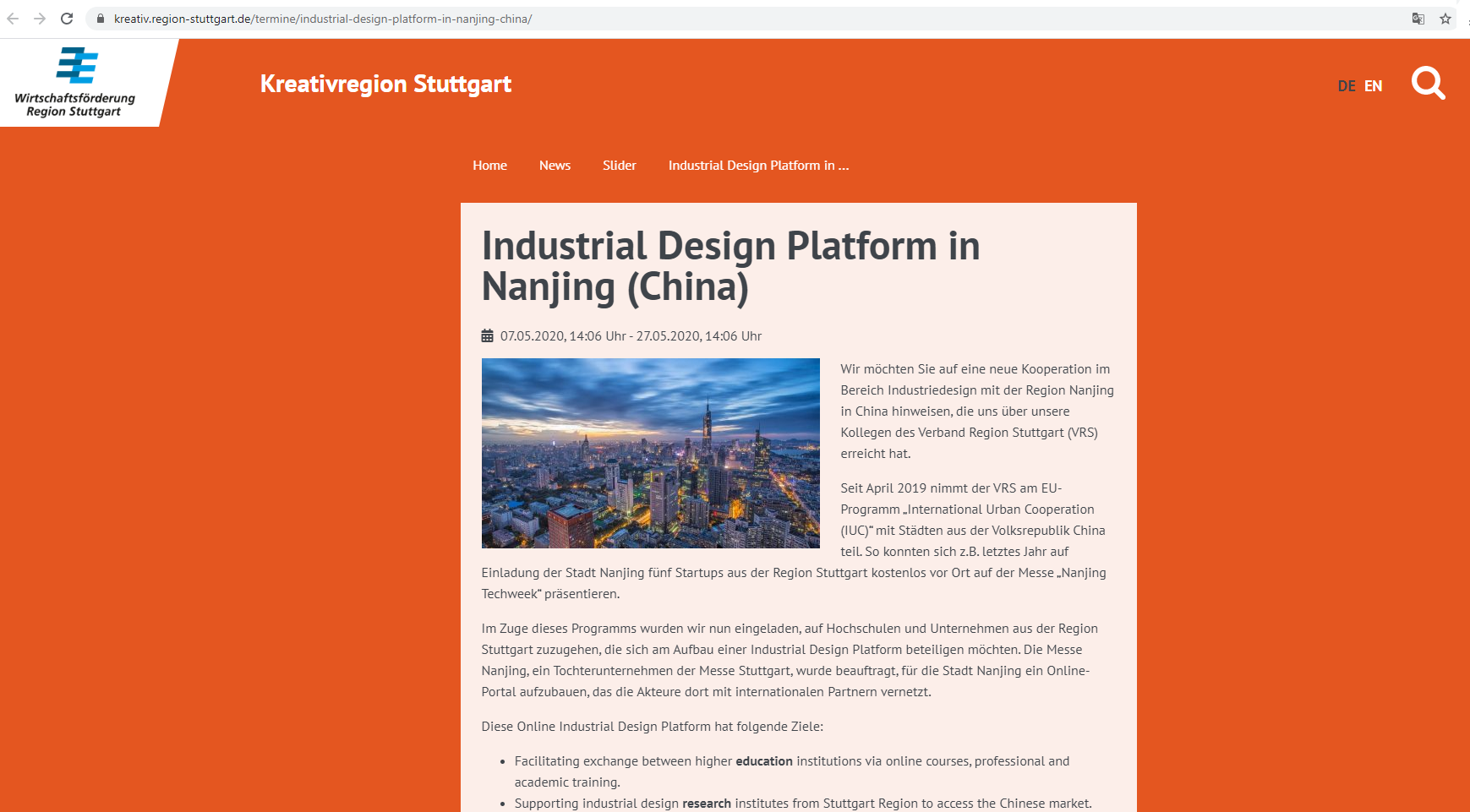 IUC, Nanjing and Stuttgart Pilot Industrial Design Cooperation
