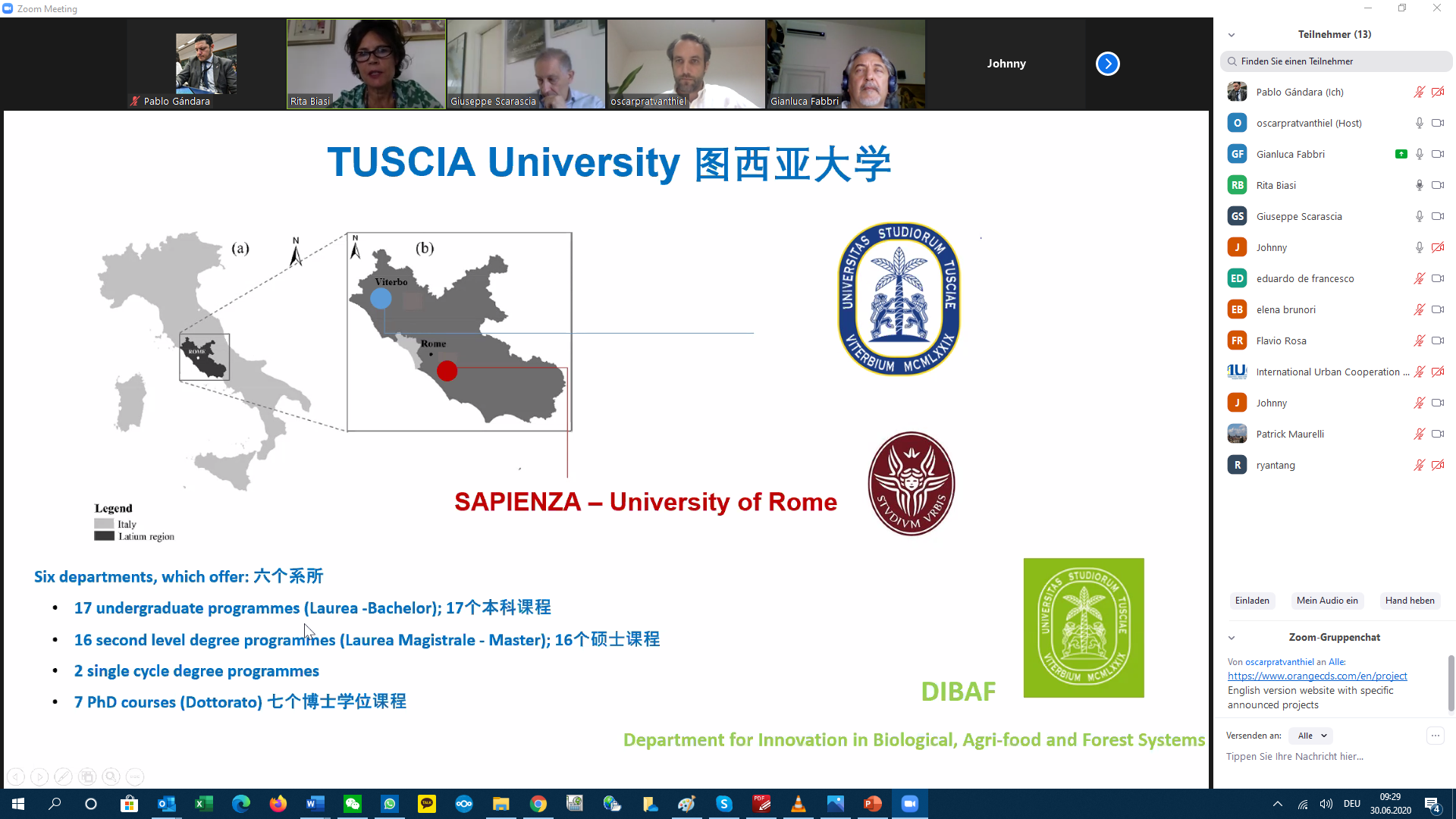 Rome – Yantai Online Meeting on Innovation, Urban Agriculture & Green Cities Models